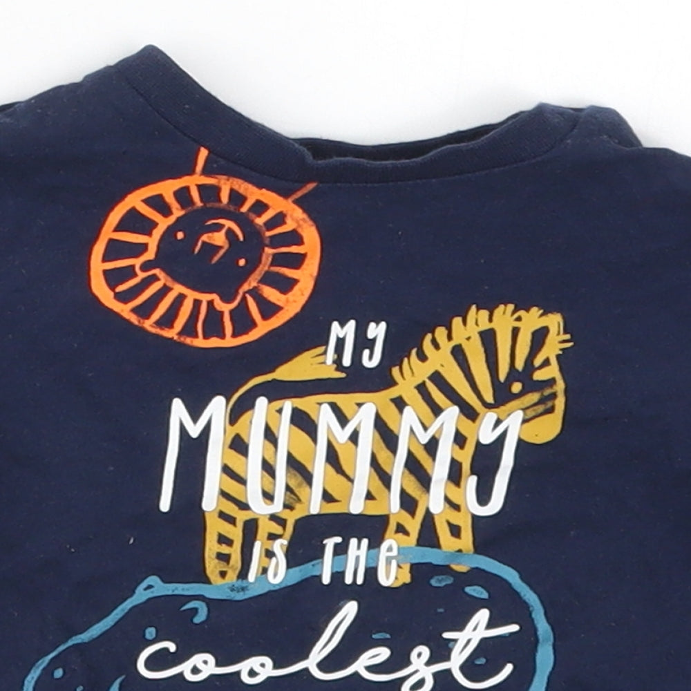 Fred & Flo Boys Blue   Basic T-Shirt Size 6-9 Months  - My Mummy is the Coolest Animals