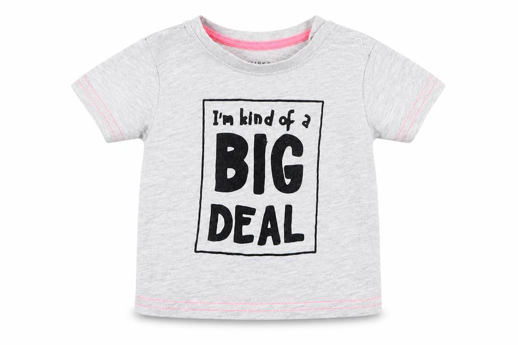 Front view of Primark Baby Grey Basic T-Shirt, size 3-6, Months - I'm Kind of a Big Deal