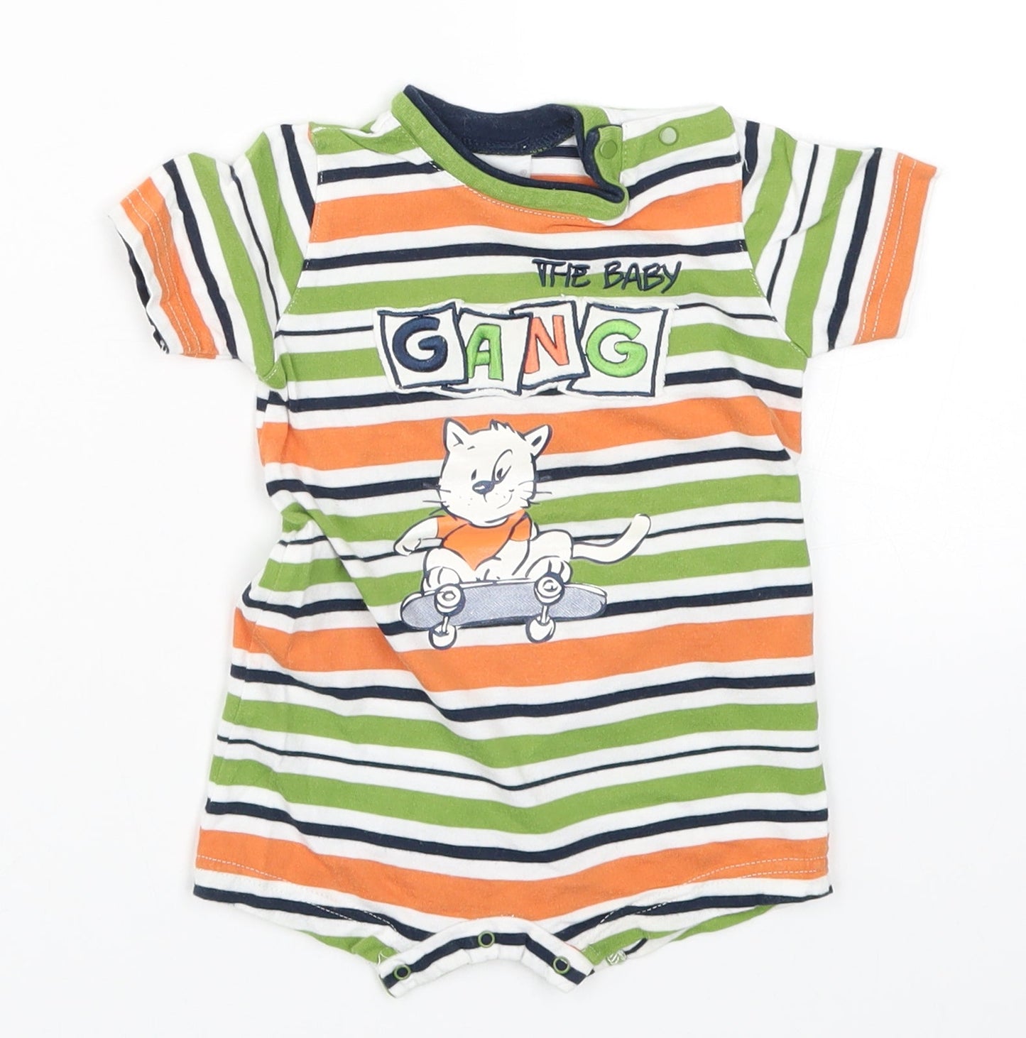 TUP TUP Boys Green Striped  Romper One-Piece Size 0-3 Months  - Orange The Baby Gang Cat