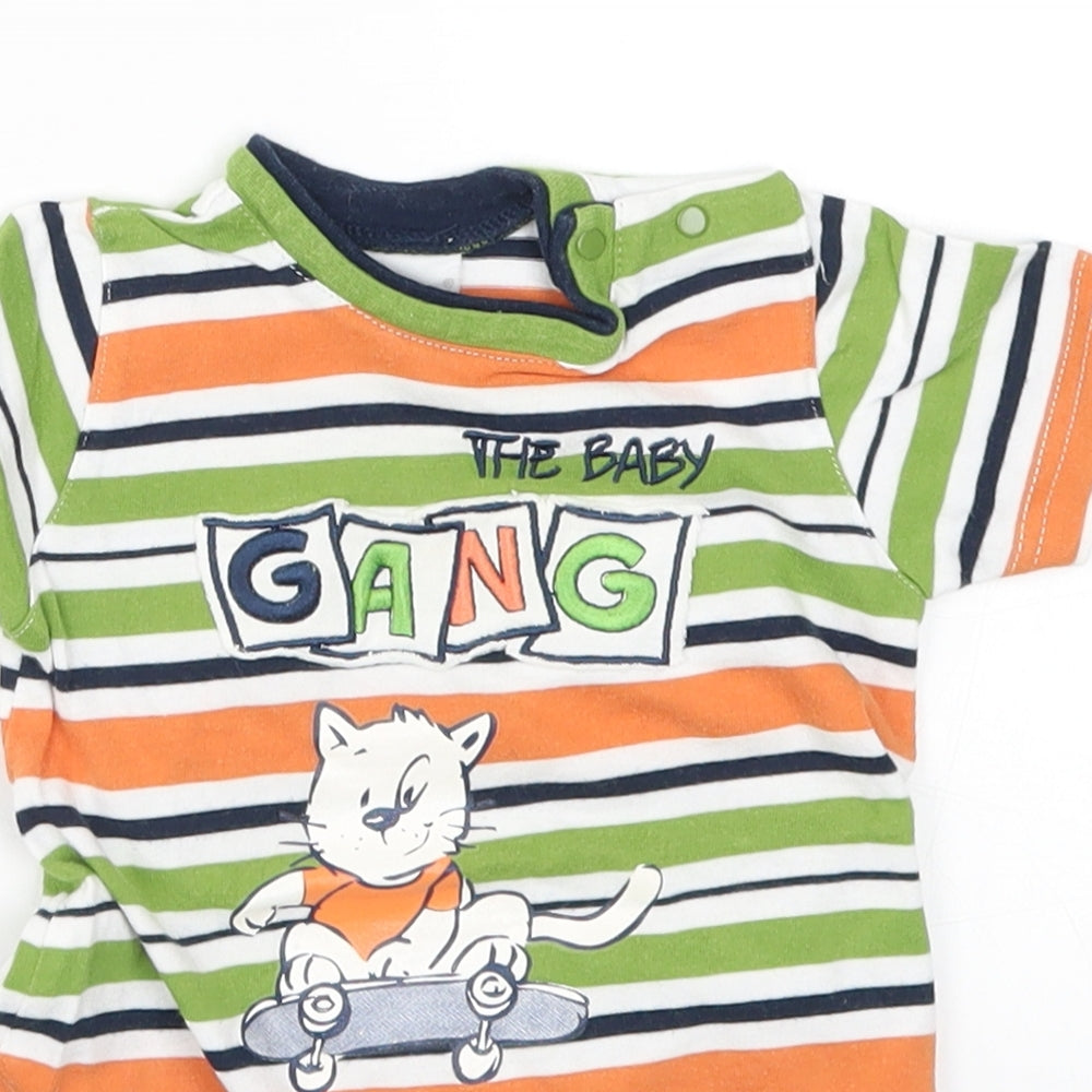 TUP TUP Boys Green Striped  Romper One-Piece Size 0-3 Months  - Orange The Baby Gang Cat