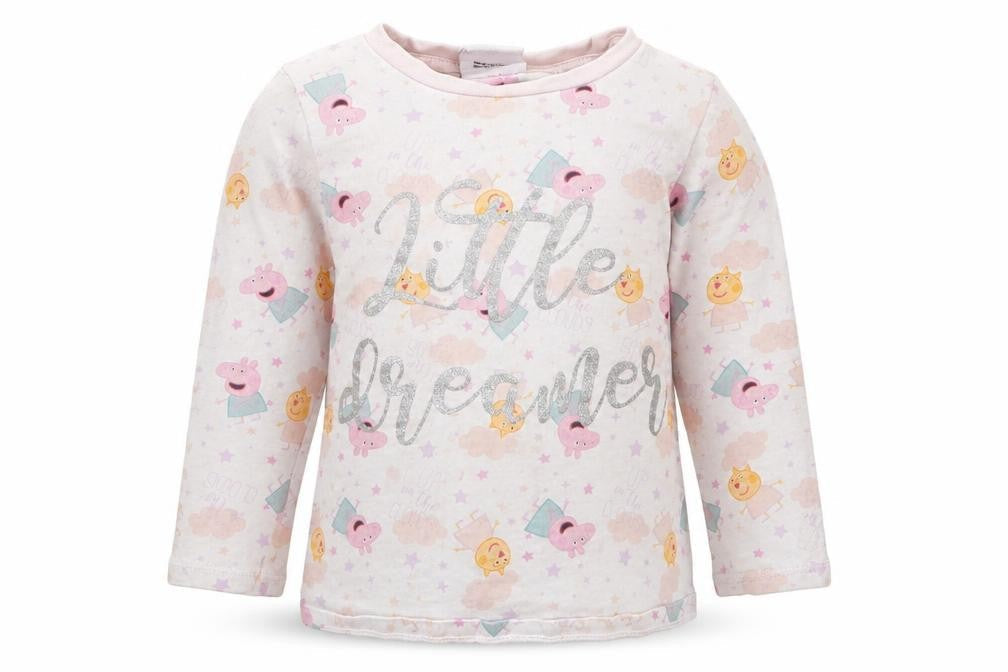 Front view of George girls’ grey geometric babydoll pyjama top, size 18-24, months - peppa pig