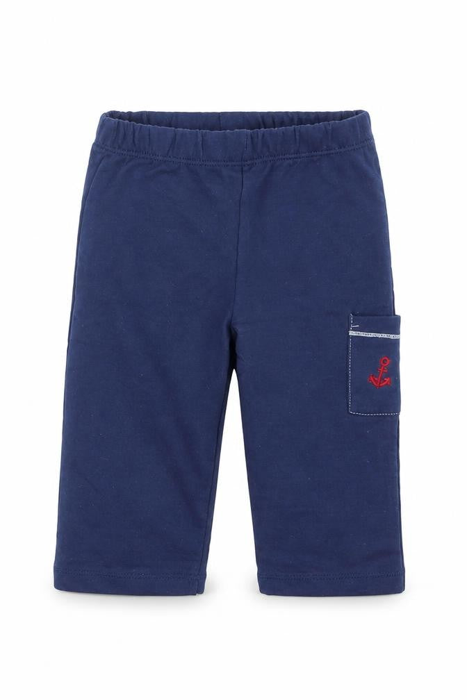 Front view of Preworn boys’ blue capri trousers, size 9, months