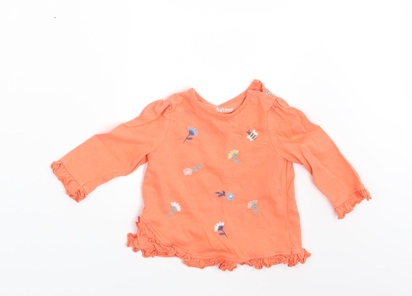 Nutmeg Girls Orange Floral  Basic T-Shirt Size 6-9 Months