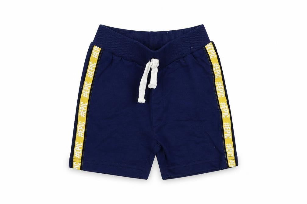 Front view of Preworn boys’ blue striped jersey cropped trousers, size 12, months - epic