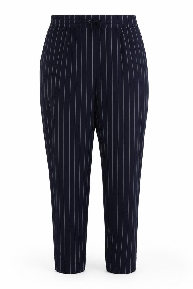 Front view of Only women’s blue striped trousers, size UK 10, 20-inch leg