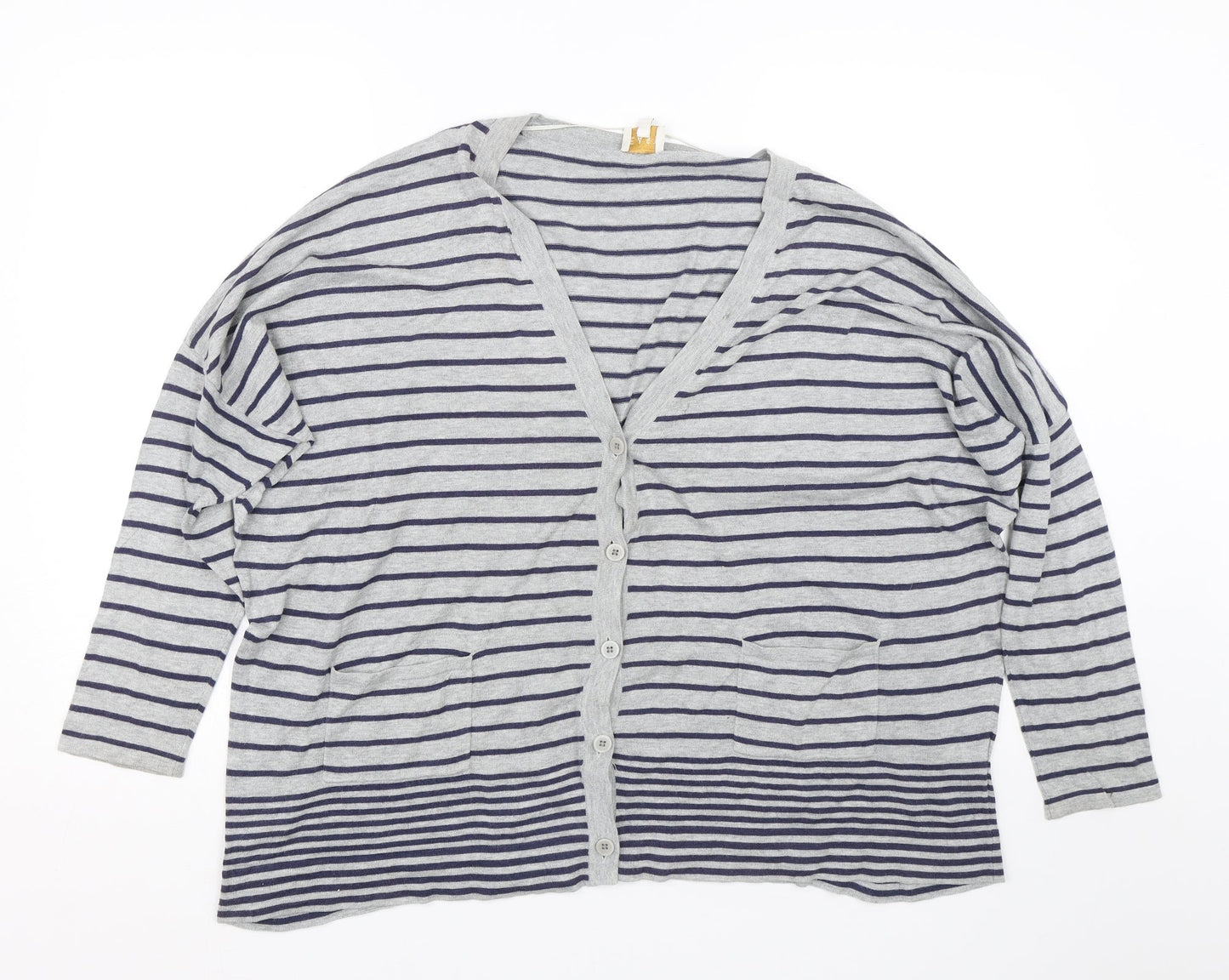 EAST Womens Grey Striped  Cardigan Jumper Size M