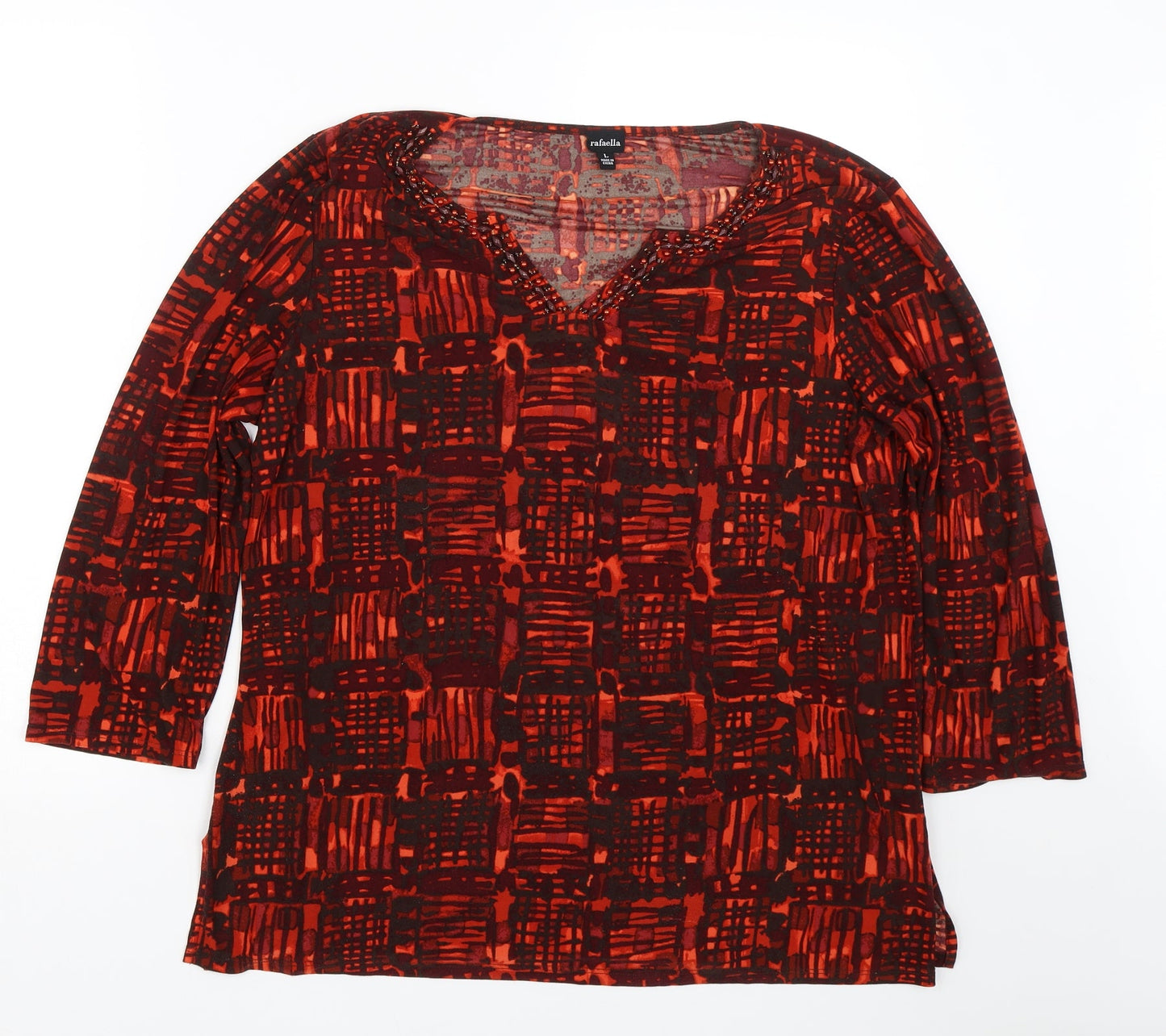 Rafaella Womens Orange Geometric  Basic T-Shirt Size L