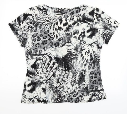 Reflections Womens White Animal Print  Basic T-Shirt Size 2XL
