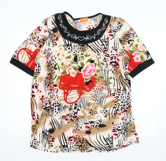 Cecilia Womens Brown Animal Print  Basic T-Shirt Size M