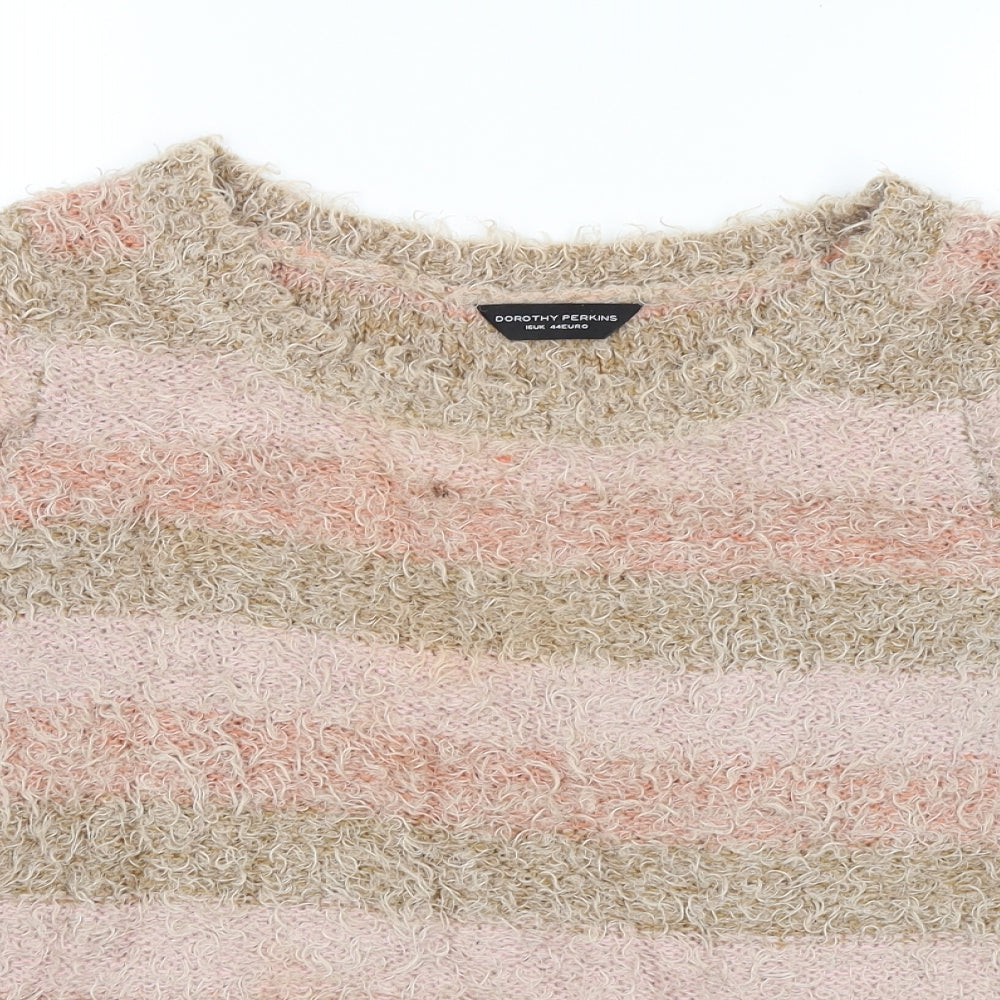 Dorothy Perkins Womens Brown Striped  Pullover Jumper Size 16