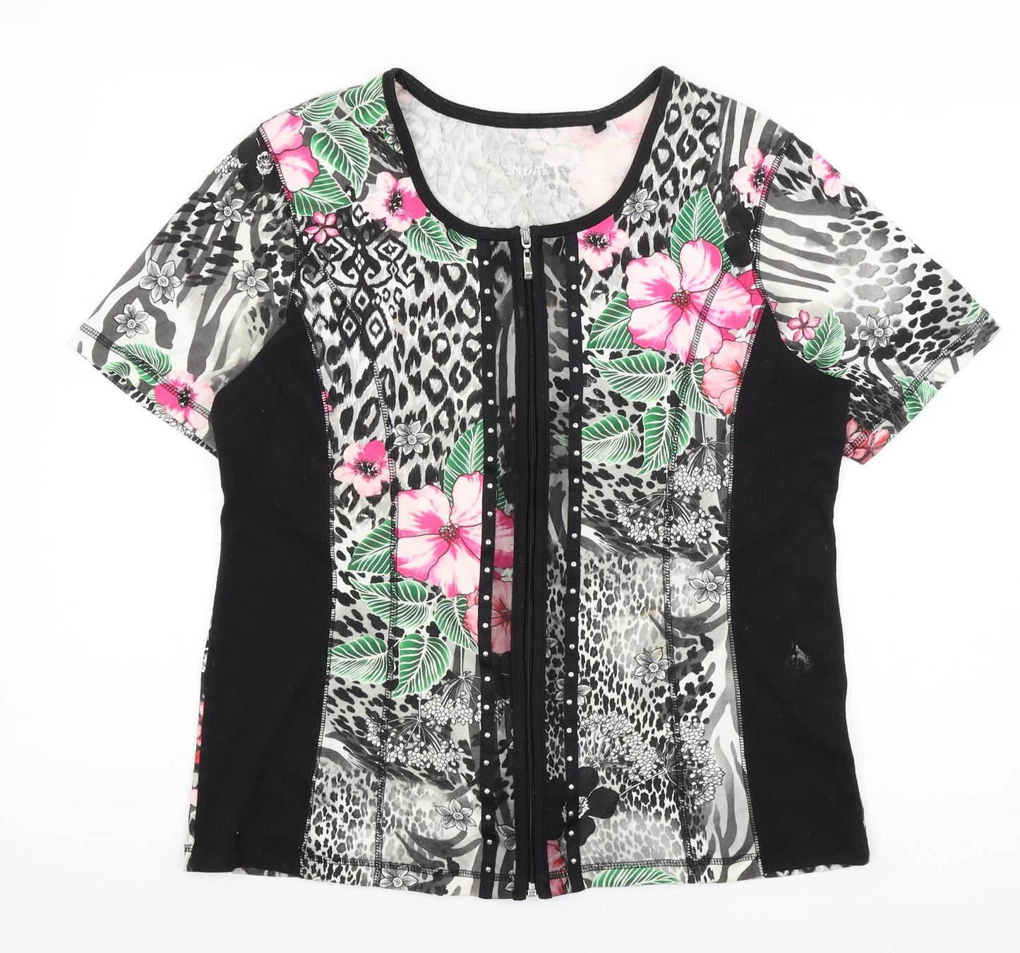 Canda Womens Black Animal Print  Full Zip Jumper Size M