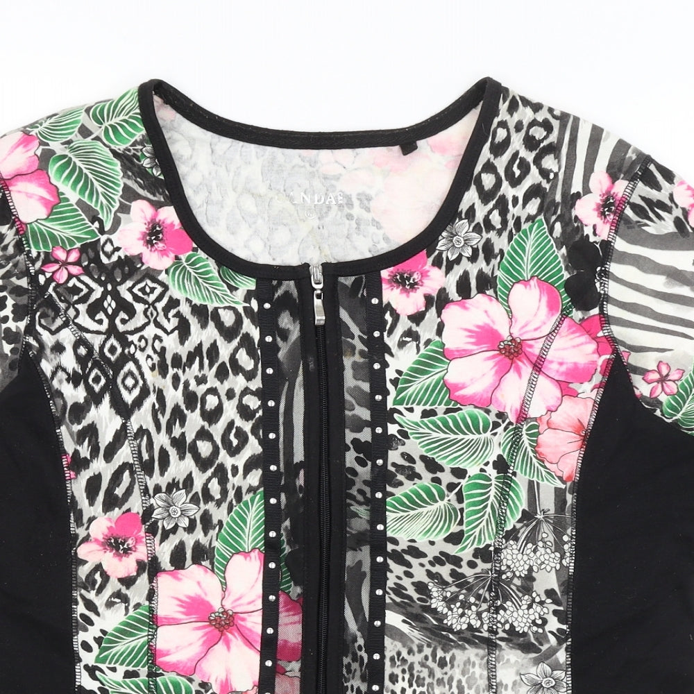 Canda Womens Black Animal Print  Full Zip Jumper Size M