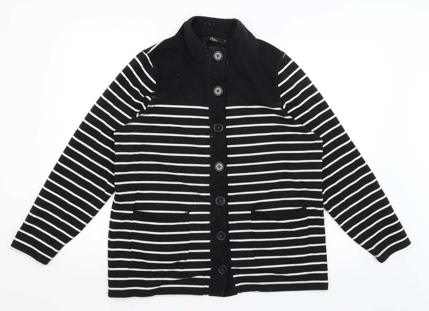 BM Womens Black Striped  Cardigan Jumper Size M