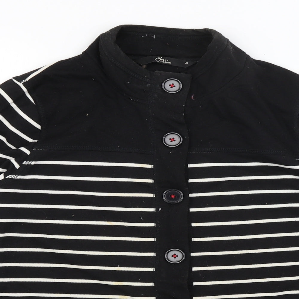 BM Womens Black Striped  Cardigan Jumper Size M