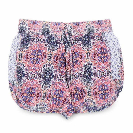 Front view of Atmosphere women’s white paisley hot pants shorts, size UK 4
