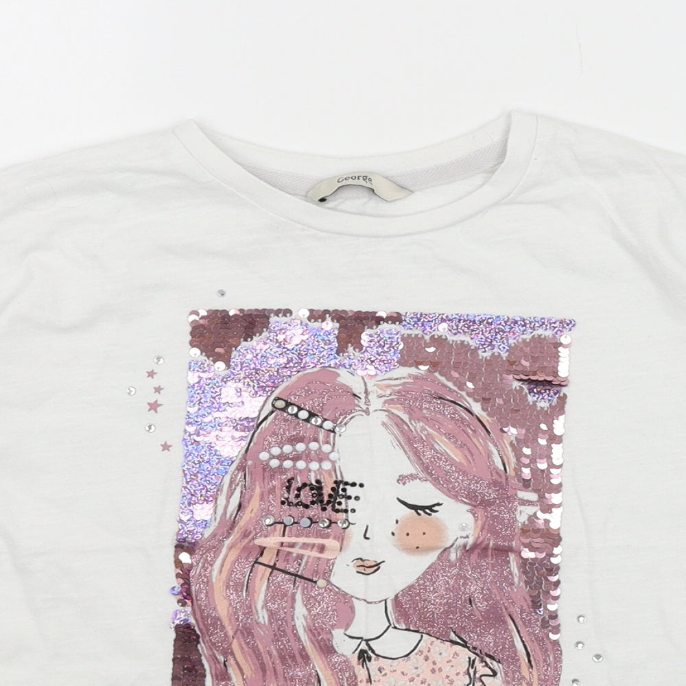 George Girls White   Basic T-Shirt Size 10-11 Years