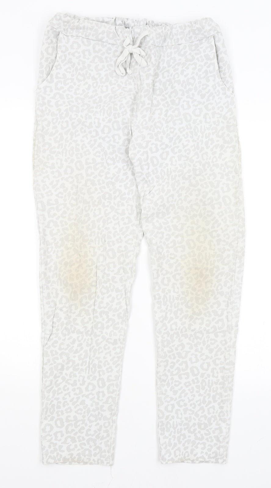 Moda Womens White Animal Print  Trousers  Size S L27 in