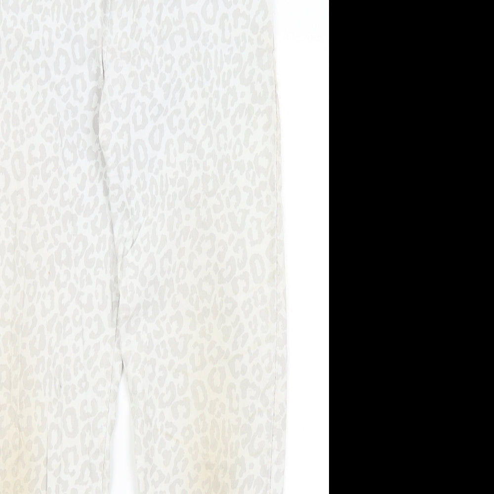 Moda Womens White Animal Print  Trousers  Size S L27 in