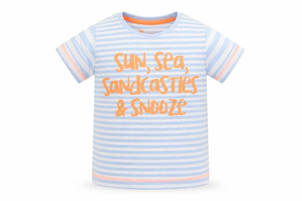 Front view of Preworn boys’ blue striped camisole t-shirt, size 18-24, months