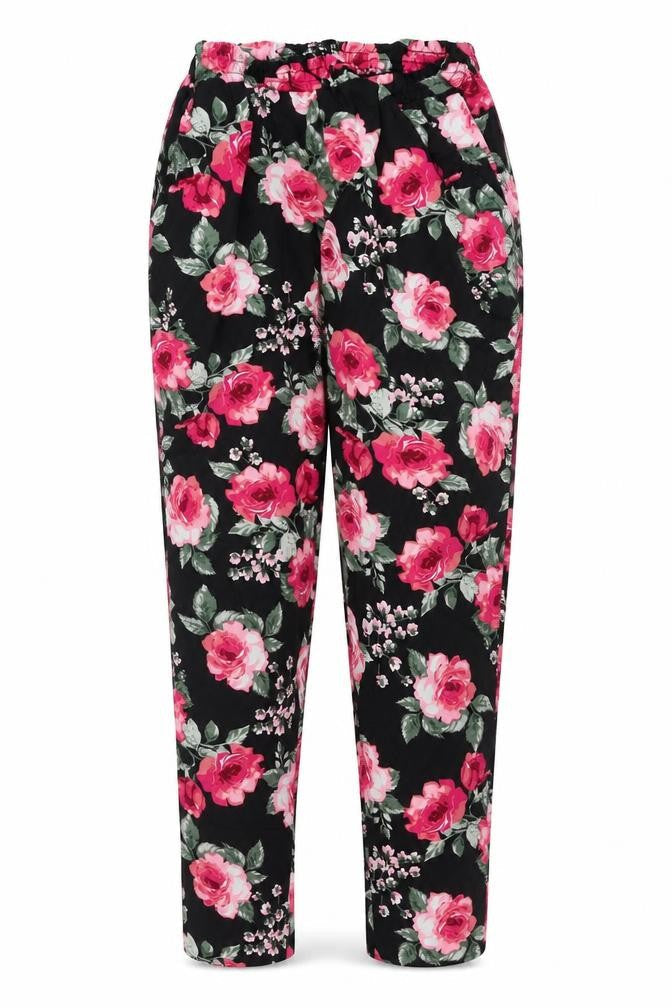 The Gud Look Womens Black Floral  Trousers  Size 10 L30 in