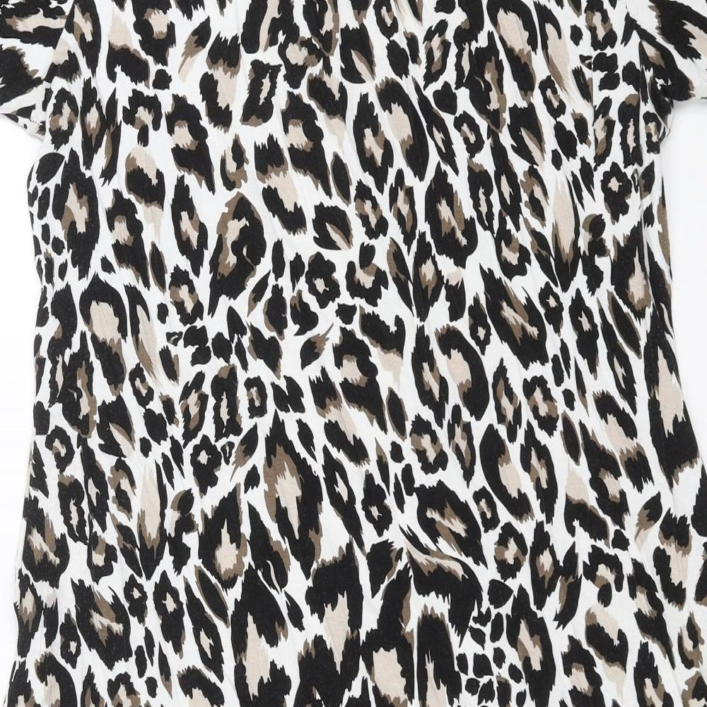 Preworn Womens Black Animal Print  Basic T-Shirt Size 14