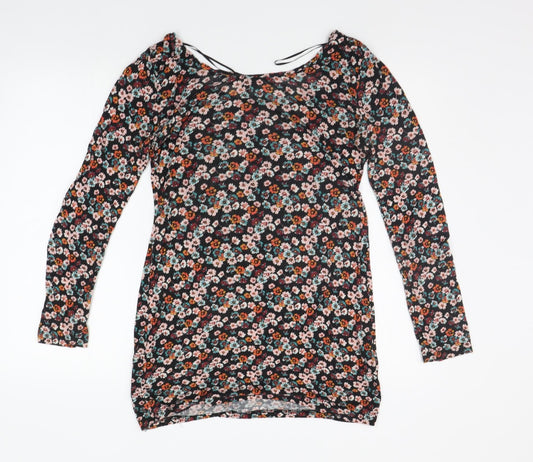 Divided Womens Black Floral  A-Line  Size 10