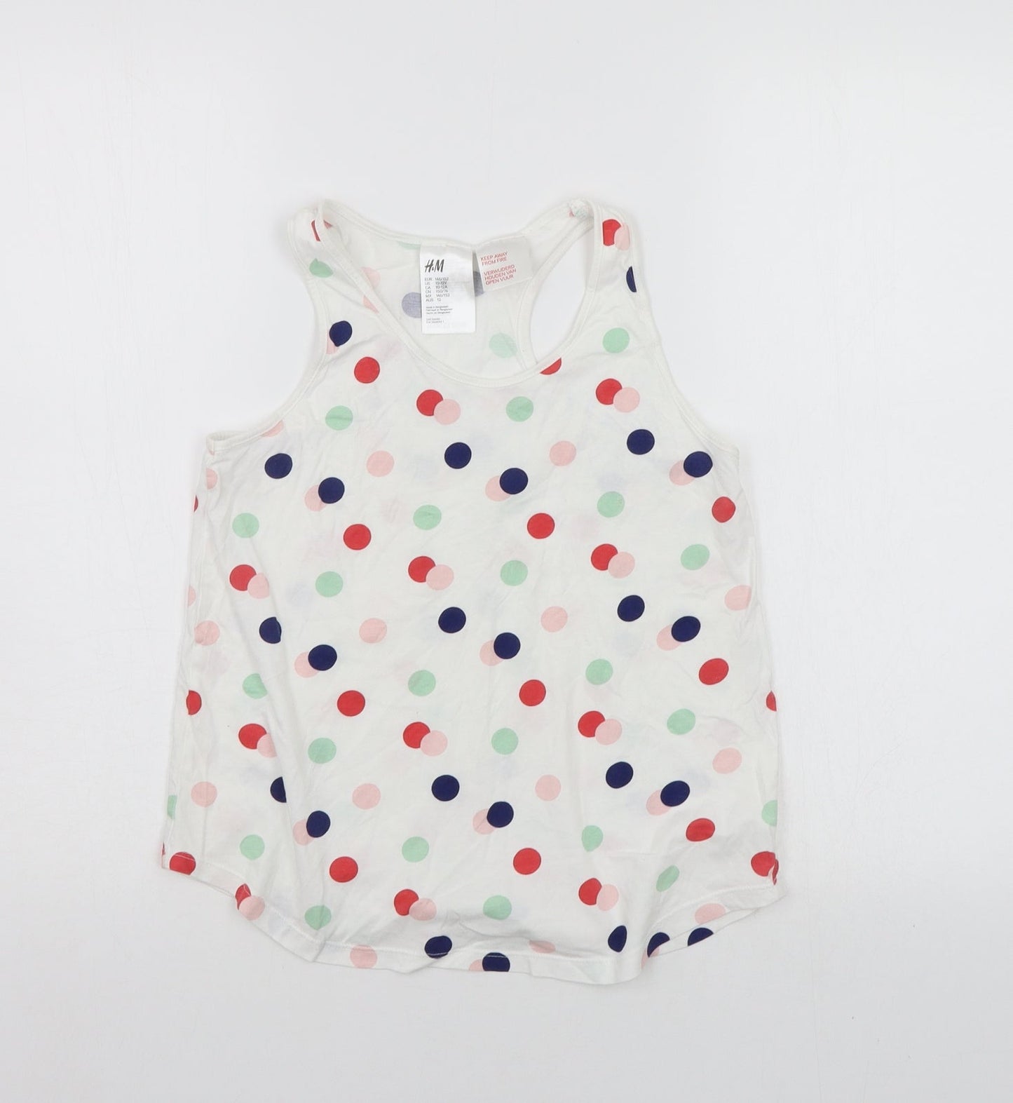 H&M Girls White Polka Dot  Basic Tank Size 11-12 Years