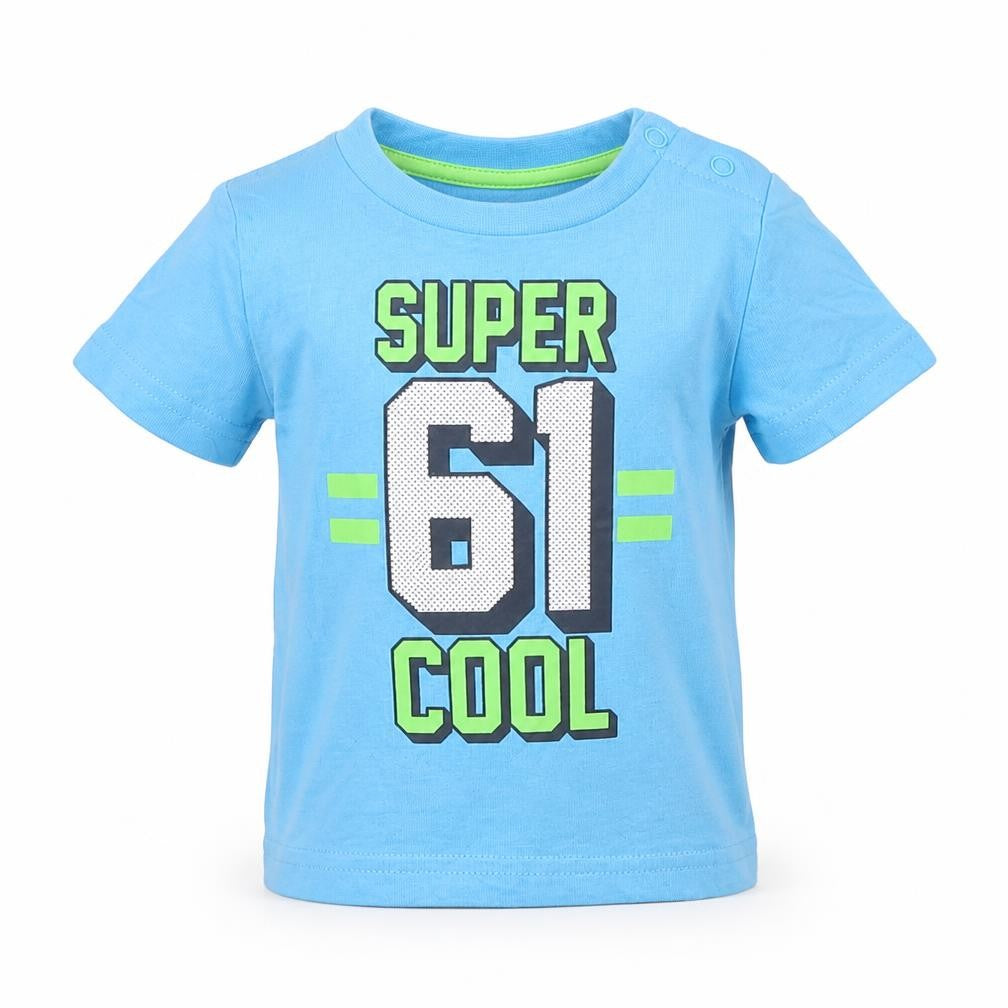 Front view of Mothercare boys’ blue basic t-shirt, size 3-6, months