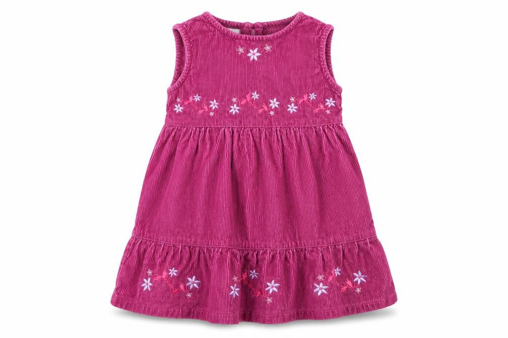 Front view of Morris mouse girls’ purple floral a-line, size 12-18, months