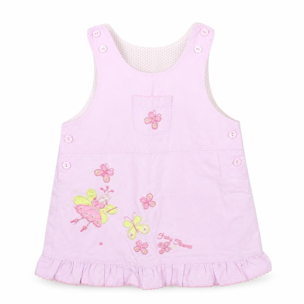 Front view of Morris mouse girls’ purple animal print a-line, size 6-9, months