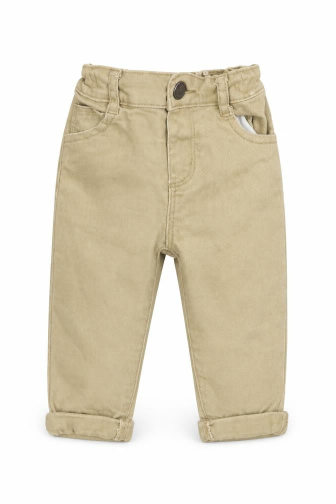 Front view of Denim & Co. boys’ beige cargo jeans, size 3-6, months