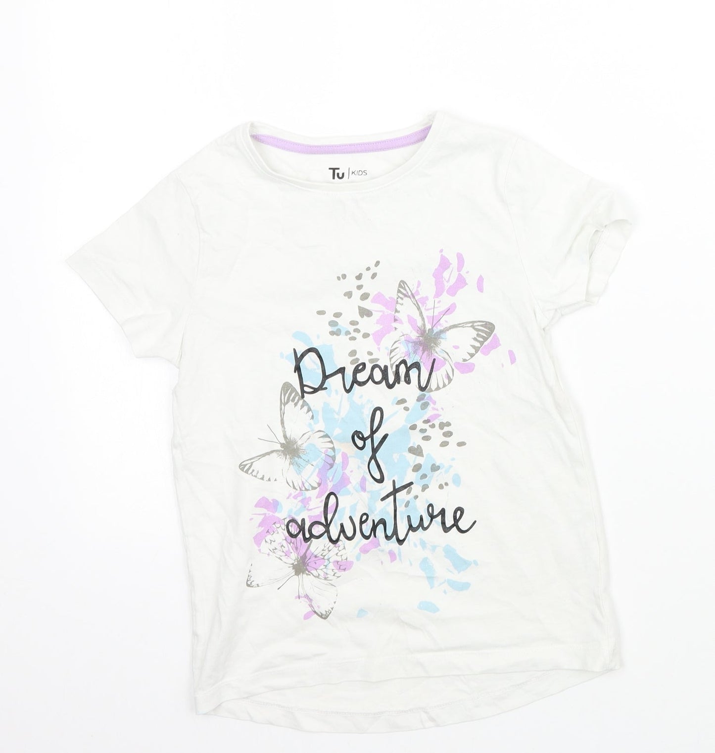 TU Girls White Animal Print  Basic T-Shirt Size 7-8 Years