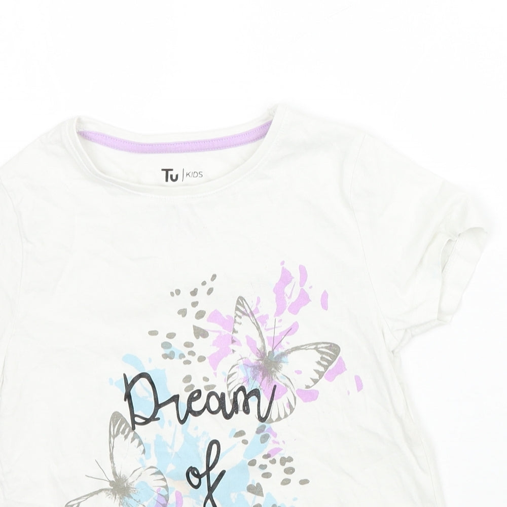 TU Girls White Animal Print  Basic T-Shirt Size 7-8 Years