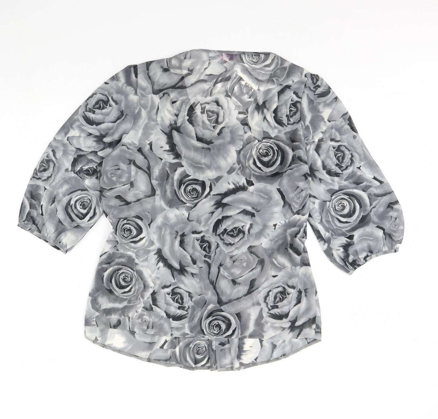 Per Unagrey Womens Grey Floral  Basic Blouse Size 16