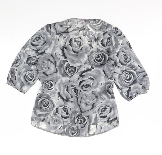 Per Unagrey Womens Grey Floral  Basic Blouse Size 16