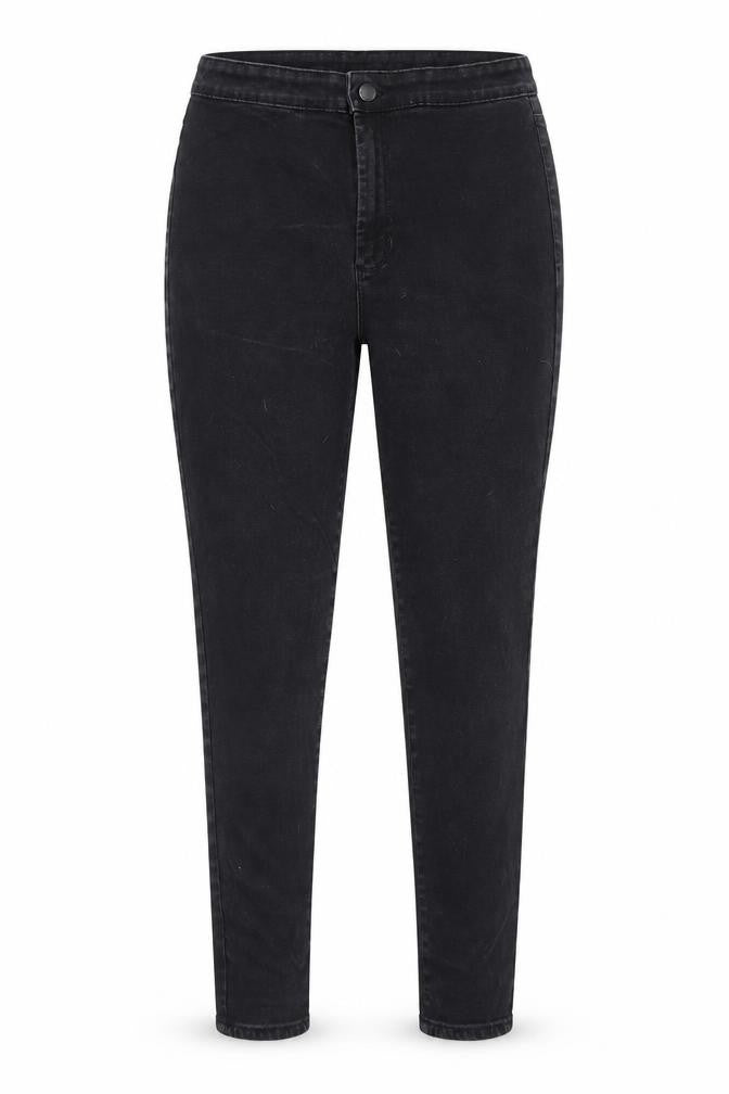Front view of Denim & Co. women’s black denim skinny jeans, size UK 14, 26-inch leg