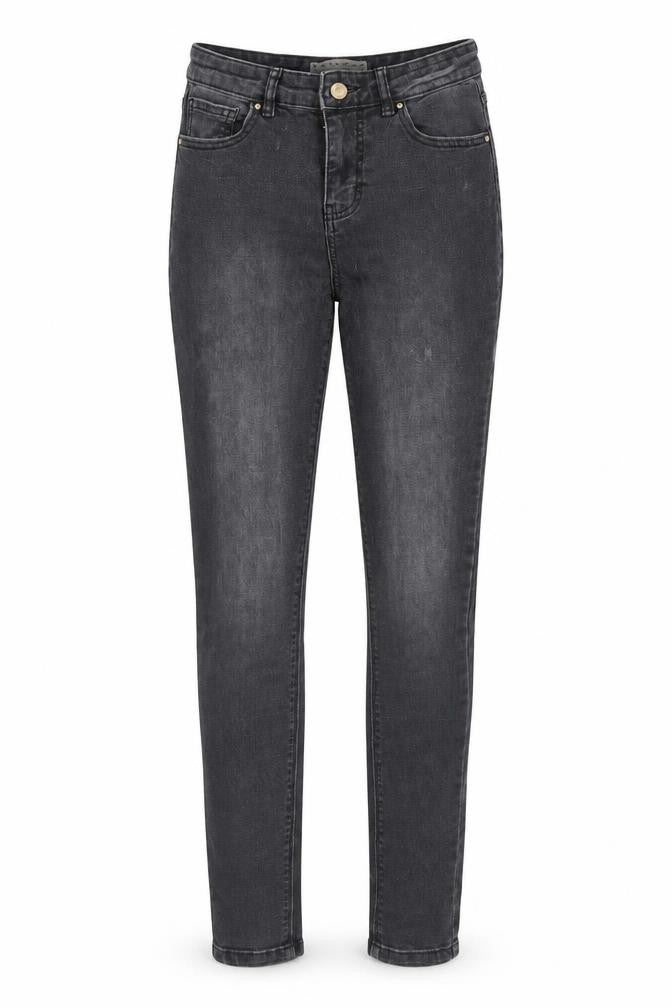 Front view of Denim & Co. women’s black denim skinny jeans, size UK 10, 28-inch leg