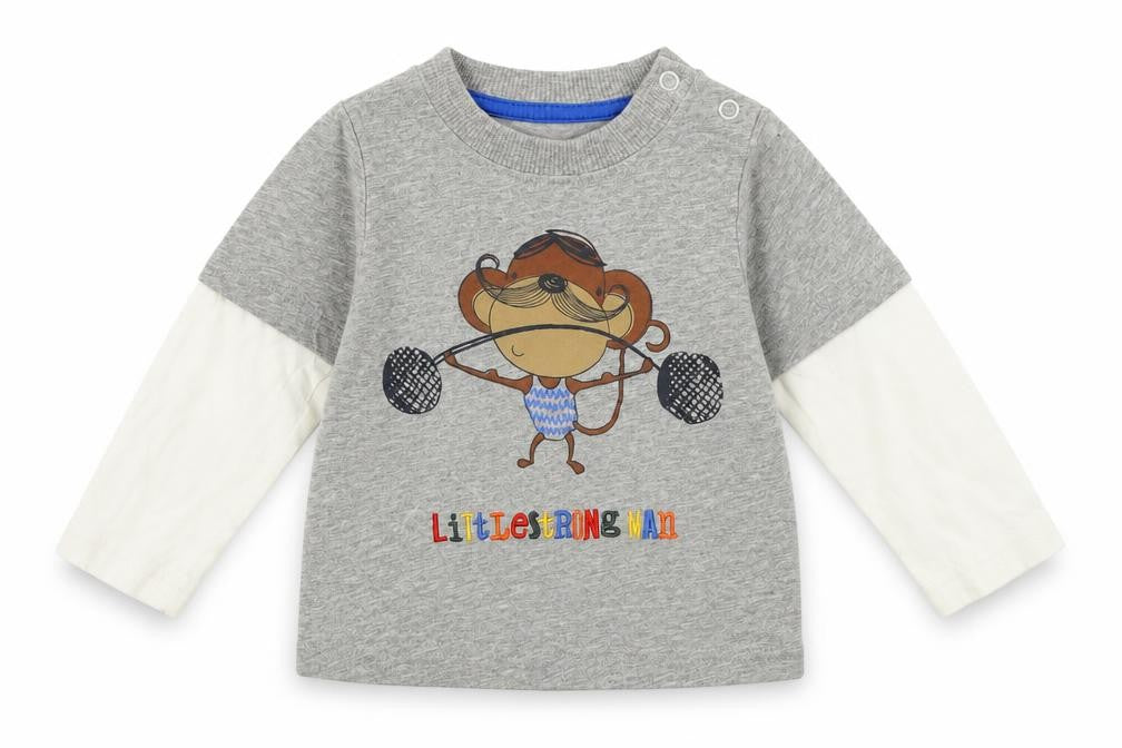 Front view of Mothercare boys’ grey basic t-shirt, size 6-9, months