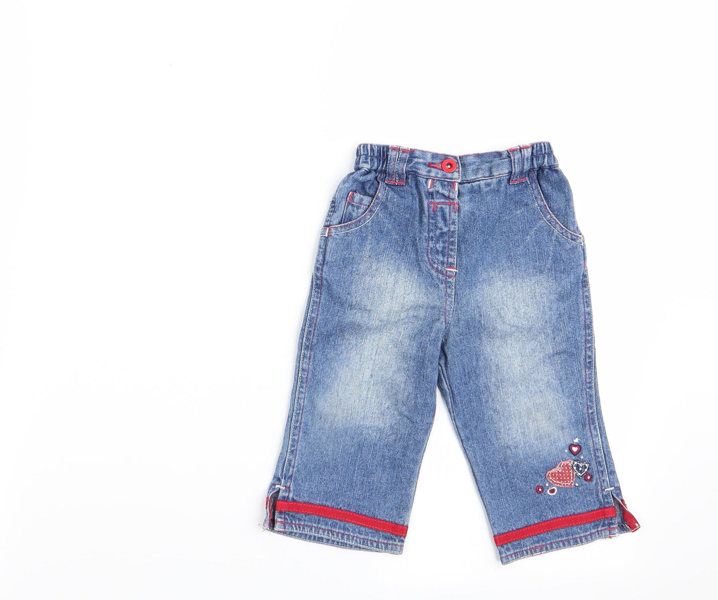 George Girls Blue   Cargo Jeans Size 6-9 Months  - Heart motif on lower leg