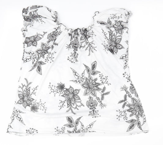 Preworn Womens Black Floral  Basic T-Shirt Size 2XL  - Elasticated neckline