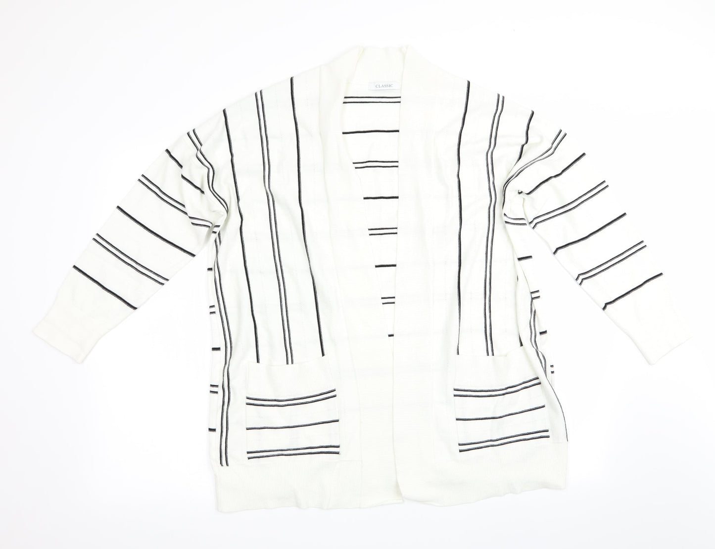 Marks and Spencer Womens Ivory Striped  Cardigan Jumper Size L  - Longline Cardigan