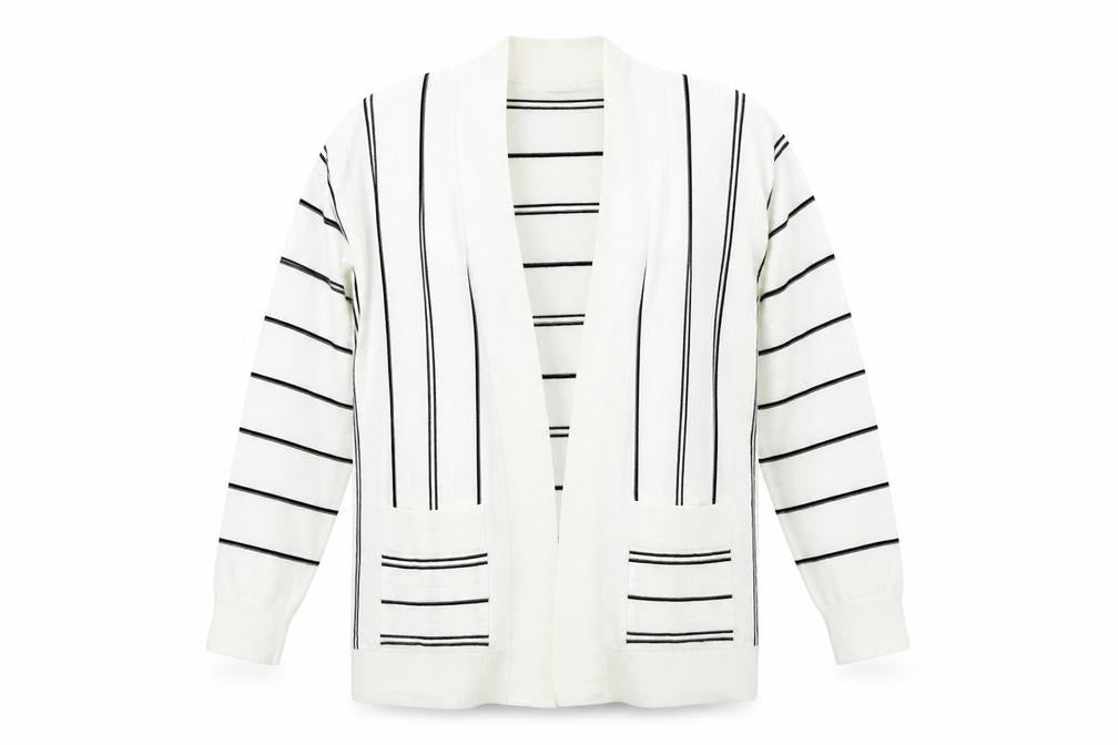 Marks and Spencer Womens Ivory Striped  Cardigan Jumper Size L  - Longline Cardigan