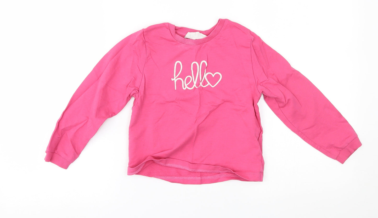 H&M Girls Pink   Basic T-Shirt Size 4-5 Years  - hello