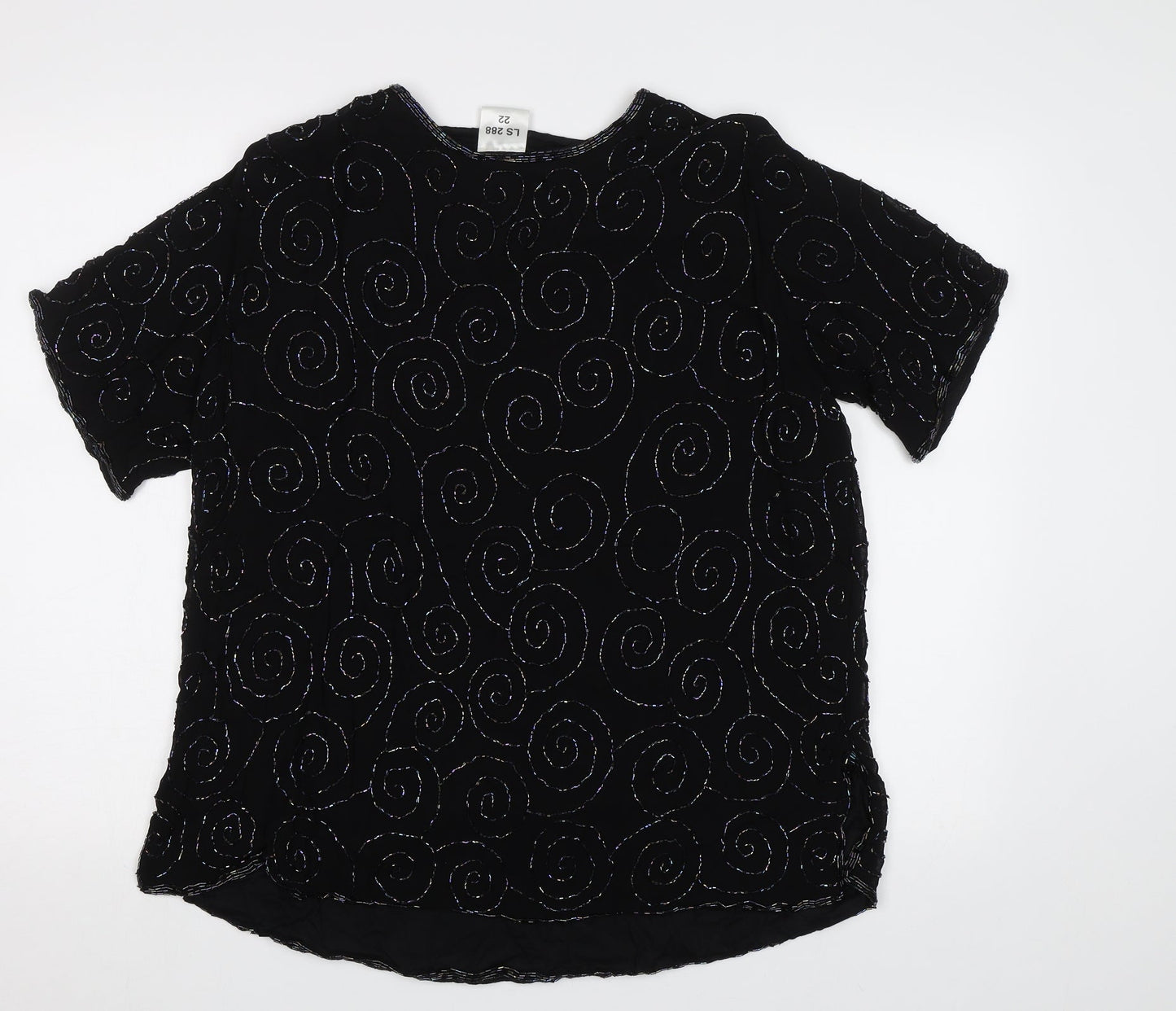 Preworn Womens Black Geometric  Basic Blouse Size XL  - Embellished