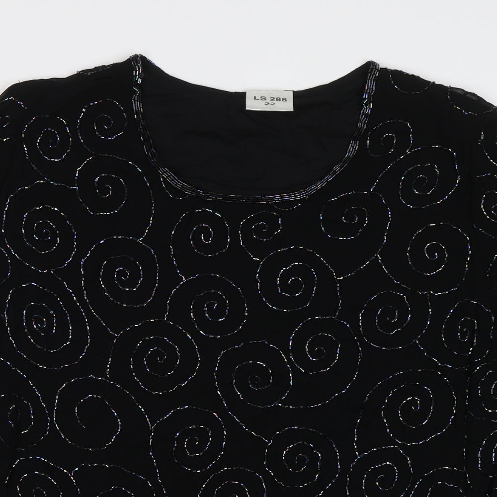 Preworn Womens Black Geometric  Basic Blouse Size XL  - Embellished