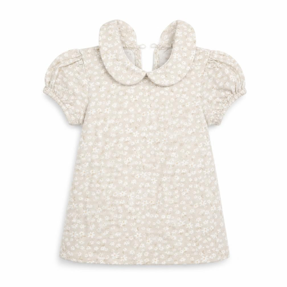 Front view of George girls’ beige floral t-shirt dress, size 18-24, months