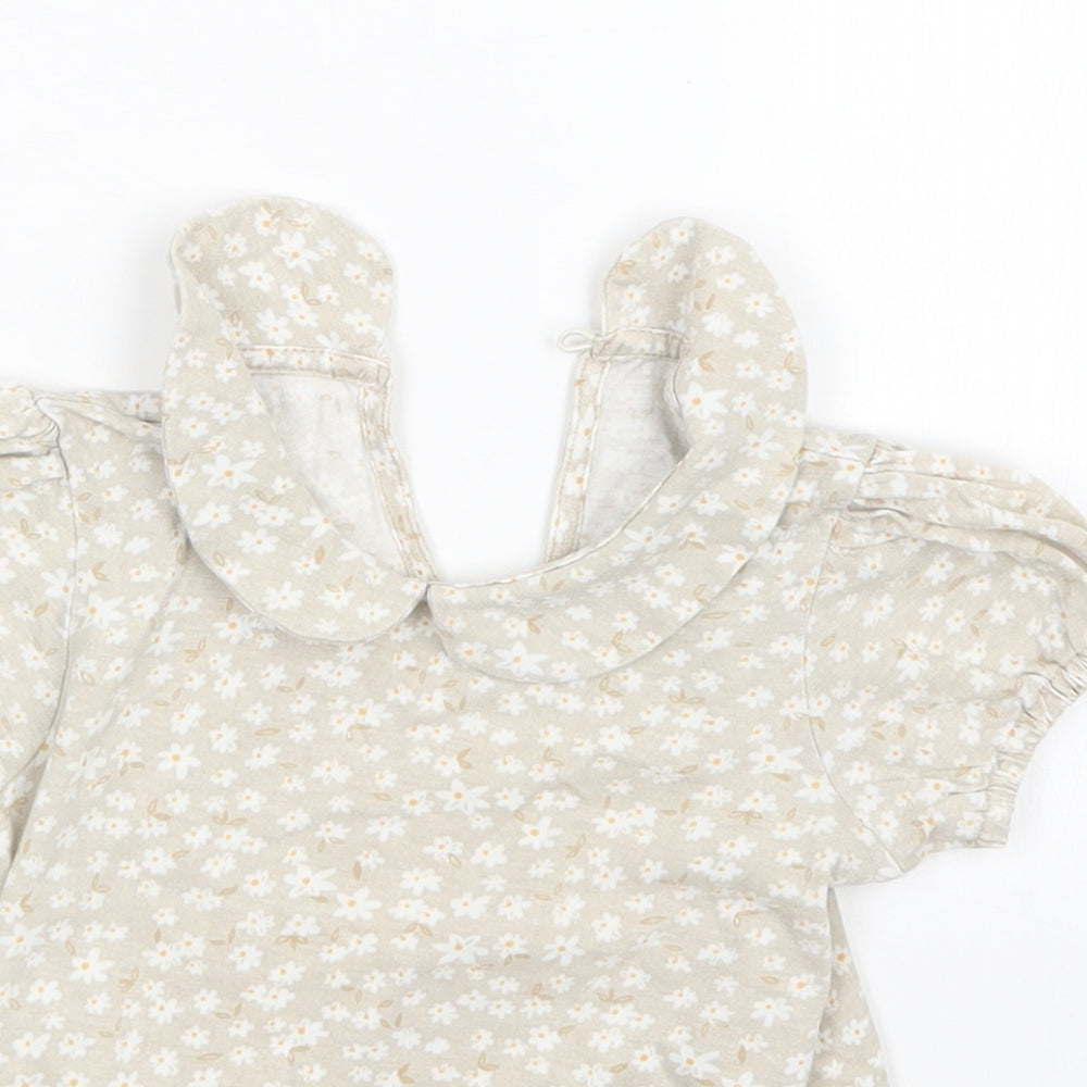 George Girls Beige Floral  T-Shirt Dress  Size 18-24 Months
