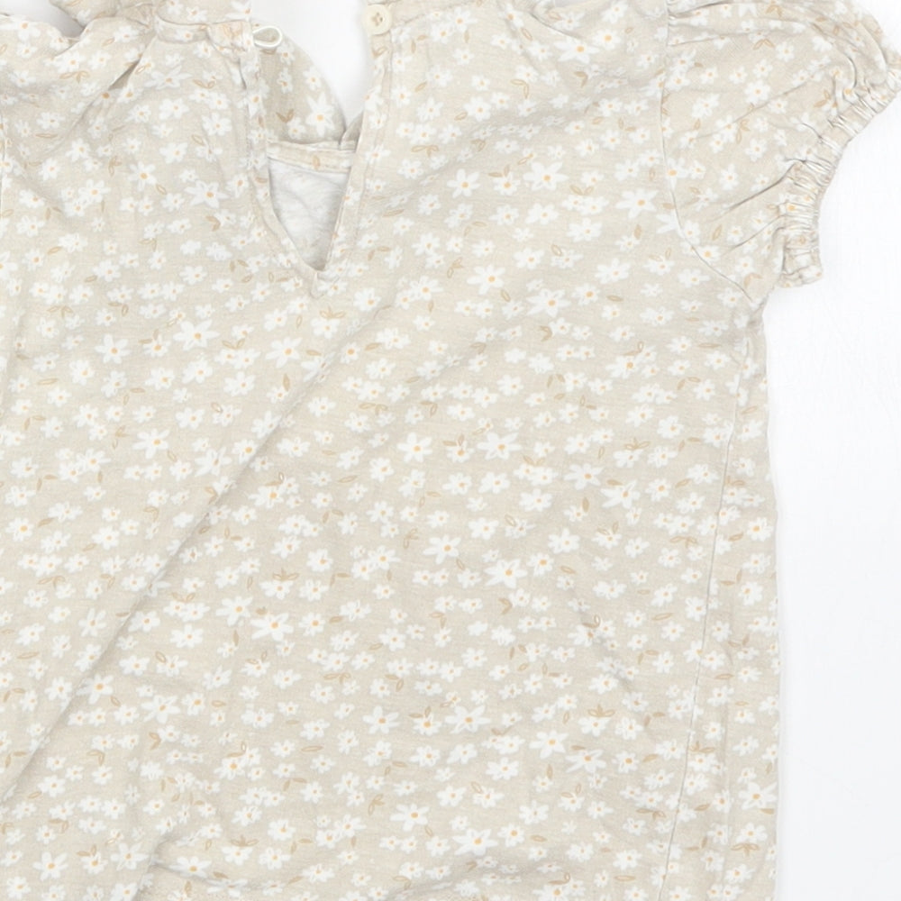 George Girls Beige Floral  T-Shirt Dress  Size 18-24 Months