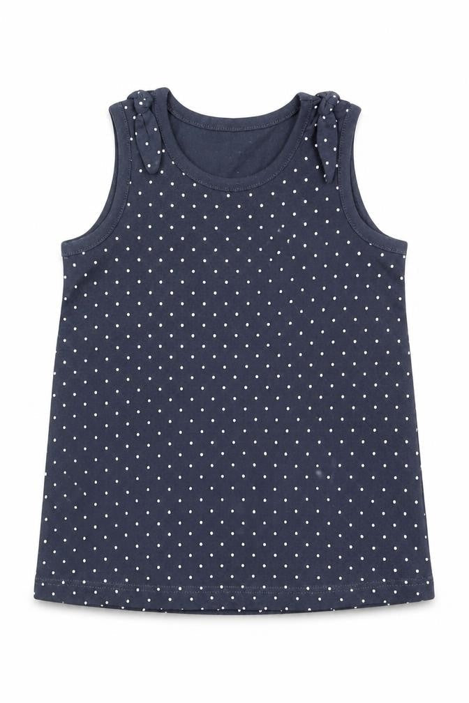 Front view of George girls’ blue polka dot tank dress, size 12-18, months