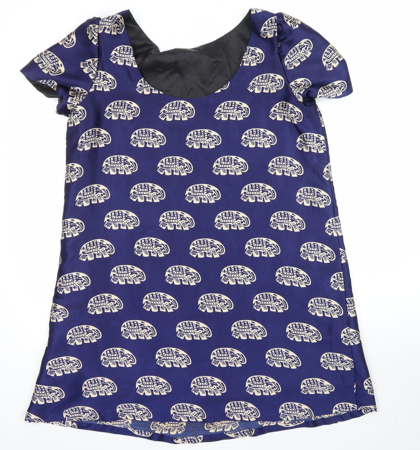 Preworn Womens Blue Animal Print  Basic Blouse Size L  - Elephant